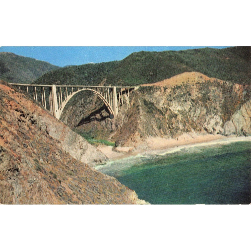Vintage Bixby Creek Bridge Postcard Monterey California Plastichrome P8364